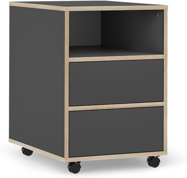 Rollcontainer Tetrix Anthrazit 42 x 55 cm mit Regalen und 2 Schubladen Vicco