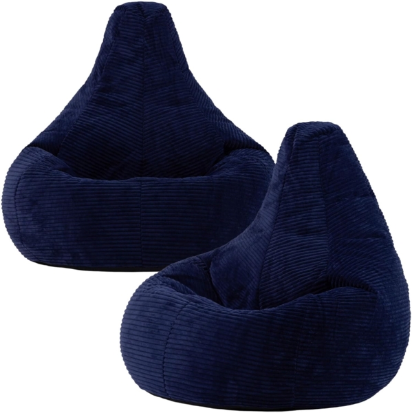 Icon Dalton Sitzsack Cord, Marineblau, 2er-Pack, Gaming Sitzsack Erwachsene mit Füllung, Bean Bag, Cord Sessel, Lounge Sessel, Lounge Stuhl, Schlafzimmer, Wohnzimmer, Wohnzimmer Möbel
