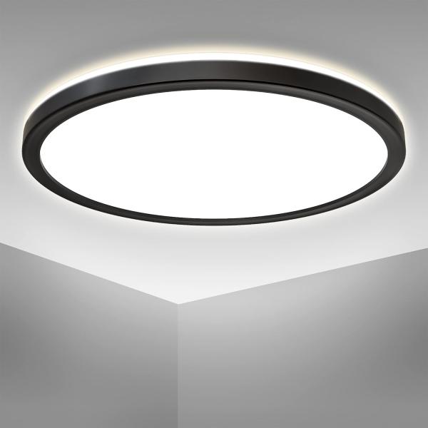 B.K.Licht Deckenleuchte LED Deckenleuchte schwarz Backlight-Effekt 18W 2.400lm, LED fest integriert, Kaltweiß, ultraflaches LED Paneel schwarz 4000K 293x28 mm