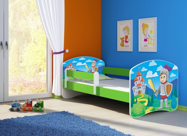 ACMA Kinderbett Jugendbett mit Einer Schublade und Matratze Grün mit Rausfallschutz Lattenrost II 140x70 160x80 180x80 (32 Ritter, 180x80) Bild 2