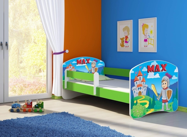 ACMA Kinderbett Jugendbett mit Einer Schublade und Matratze Grün mit Rausfallschutz Lattenrost II 140x70 160x80 180x80 (32 Ritter, 180x80) Bild 4