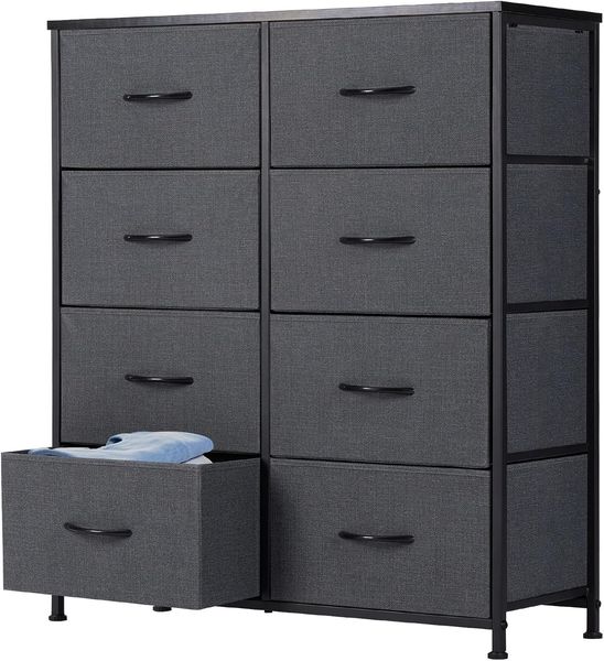 Sweetcrispy Kommode,Sideboard Wohnzimmer für Schlafzimmer mit 8 Stoffschubladen,Einstellbare Füße Schubladenschrank,Grau