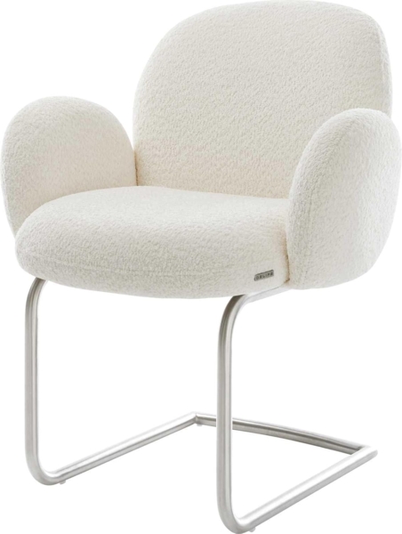 Freischwinger Nube-Flex mit Armlehnen Bouclé Weiß Freischwinger rund Edelstahl Taschenfederkern