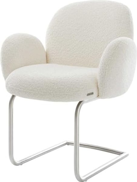 Freischwinger Nube-Flex mit Armlehnen Bouclé Weiß Freischwinger rund Edelstahl Taschenfederkern
