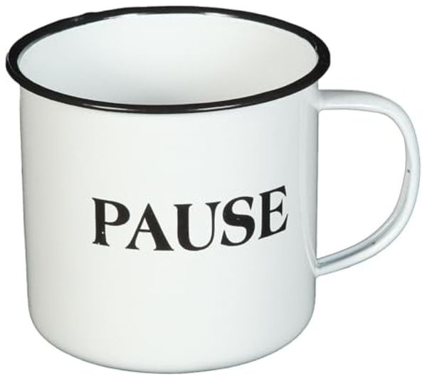 Emaille Tasse 51220 „Pause“ Becher emailliert 10 cm Kaffeebecher Kaffeetasse Teetasse
