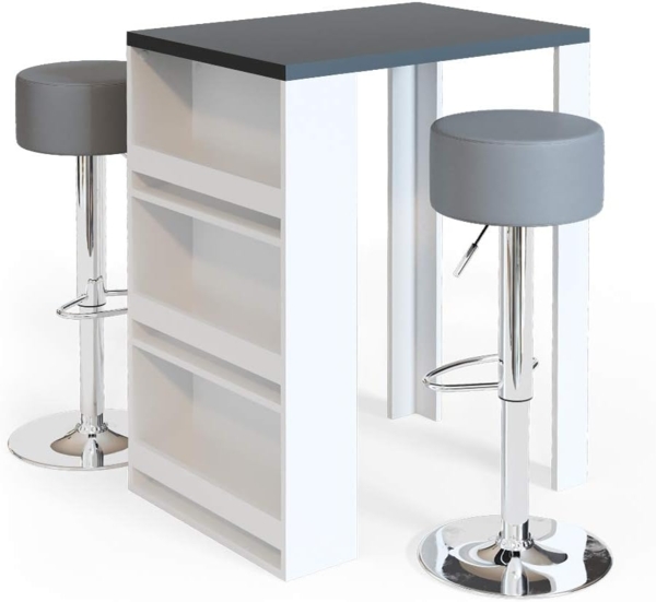 Bartisch-Set Anthrazit/Weiß 57 x 80 cm mit 2 Barhockern Vicco