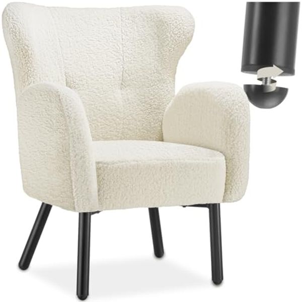 tectake Relaxsessel Polstersessel mit Bouclé-Bezug, Belastbarkeit 120 kg, 72 x 71 x 92 (Fernsehsessel Vänersborg, in Creme), breite Armlehnen, ergonomisch, Stahlbeine, höhenverstellbar