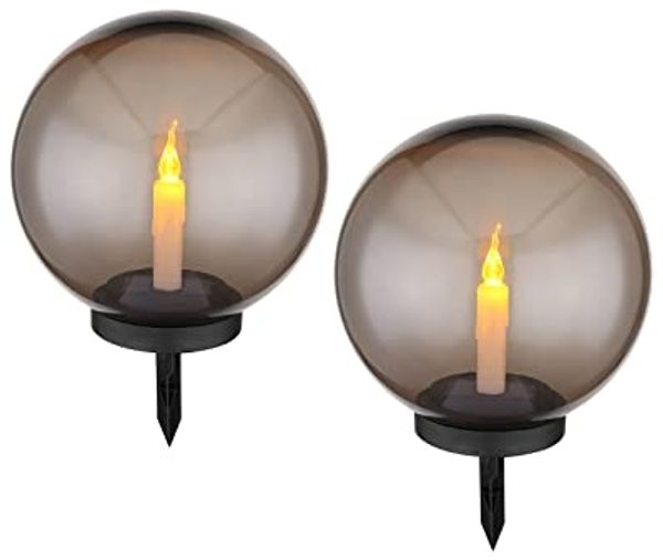 GLOBO LIGHTING LED Solarleuchte, Dämmerungssensor, LED fest integriert, Warmweiß, 2er Set Solarkugeln Kerze-n Outdoor Leuchtkugeln Solarlicht, Ø38,5cm