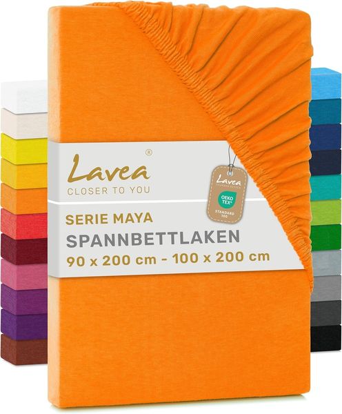 Lavea Spannbettlaken Maya, in Gr. 60x140, 90x200, 120x200, 140x200, 180x200 oder 200x220 cm, 100% Baumwolle, Gummizug: rundum, (1 Stück), Jersey Spannbetttuch für Topper, Boxspring- und Wasserbetten