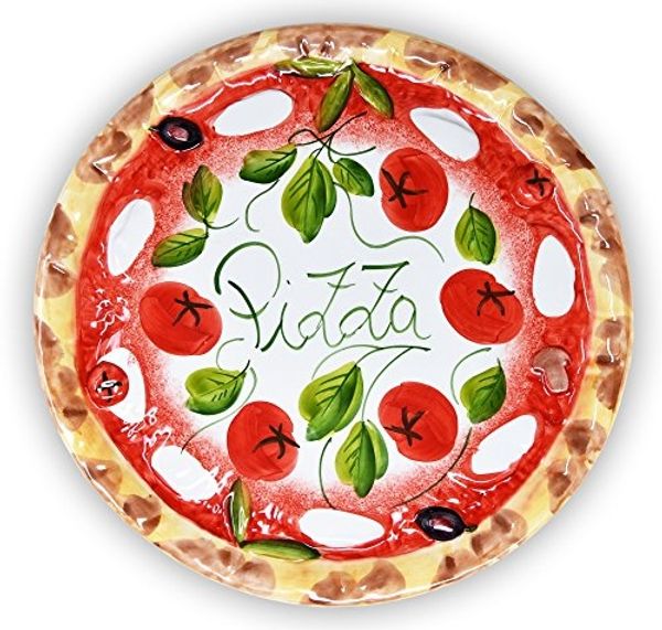 Lashuma Pizzateller Tomate Mozzarella, (1 St), Runde Keramik Pizzaplatte groß Ø 33 cm