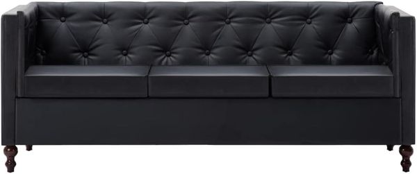 vidaXL Chesterfield-Sofa 3-Sitzer Kunstlederbezug Schwarz