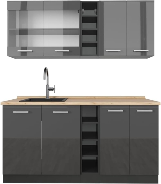 Singleküche R-Line Anthrazit Hochglanz/Anthrazit 160 cm ohne Arbeitsplatte Vicco