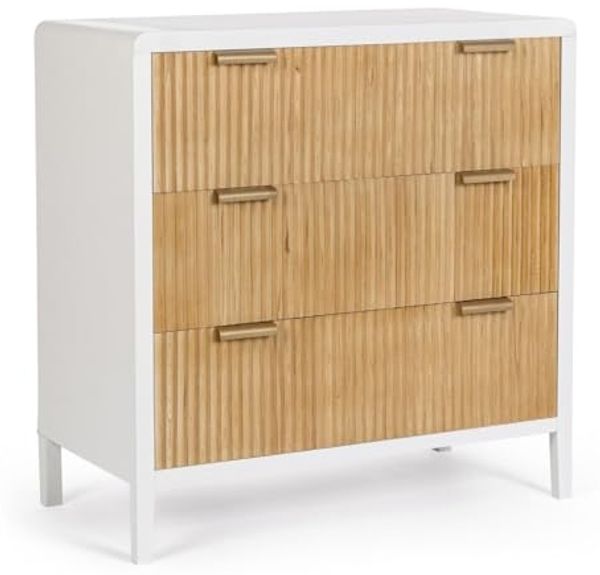 Kommode Charley aus Paulowniaholz, skandinavisch modern, weiß natur, 3 Schubladen