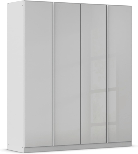 Rauch Möbel Monostar, Drehtürenschrank, Kleiderschrank, Kleiderschränke, Garderobe, 4-türig, 4 Glastüren, inkl. Schubkasteneinsatz und Wäscheeinteilung, Farbe Glas seidengrau/Seidengrau, 181 x 210 x 54 cm