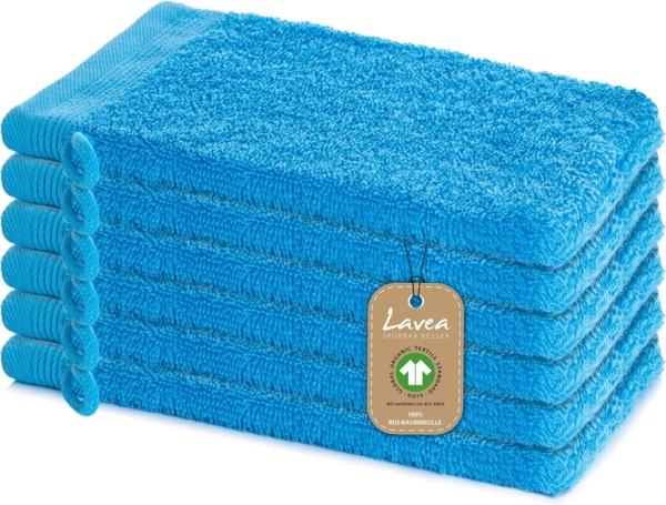 Lavea Waschhandschuh Bali, 16x22cm aus 100% Bio-Baumwolle, einzigartig weiche Waschhandschuhe mit Aufhänger (Set, 6-St), hochwertige und nachhaltige Premium Waschlappen - schonende Reinigung