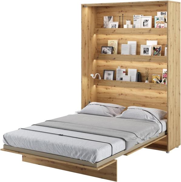 MEBLINI Schrankbett Bed Concept - BC-01 - 140x200cm Vertikal - Artisan Eiche mit Matratze - Wandbett mit Lattenrost - Klappbett mit Schrank - Wandklappbett - Murphy Bed - Bettschrank