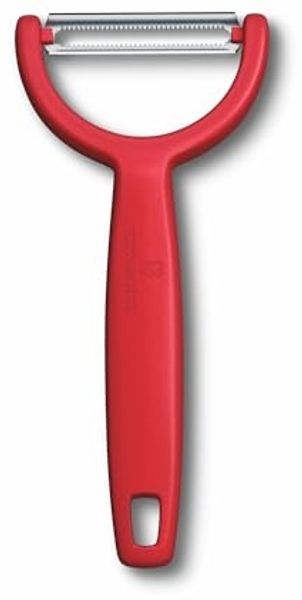 Victorinox Sparschäler "Ypso", Schäler für Gemüse, Obst, Zackenschliff, Zweischneidig, Extra Scharf, Swiss Made, rot