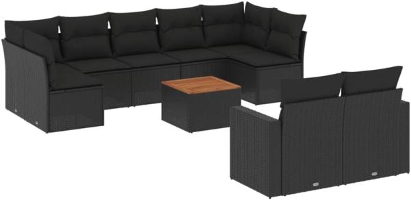 vidaXL 10-tlg. Garten-Sofagarnitur mit Kissen Schwarz Poly Rattan 3224270