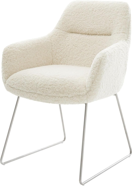 Esszimmerstuhl Pejo-Flex Teddystoff Beige Kufengestell Edelstahl Taschenfederkern