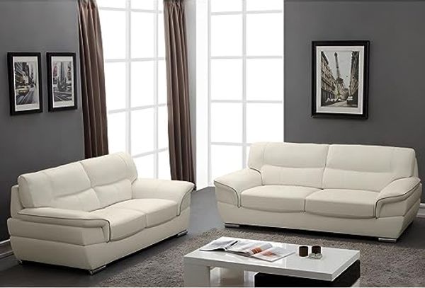 Vente-unique - THIBAULT Couchgarnitur Leder Weiß - B 93 cm x H 87 cm x L 168 cm210 cm