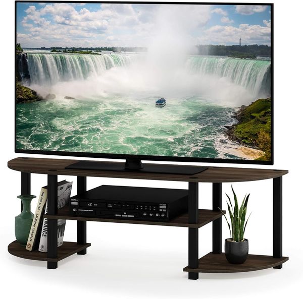 Furinno Turn-S-Tube Breites TV-Schrank, Fernsehtisch, TV-Regal, Fit TV-Größe bis zu 55", Columbia Walnut/Schwarz, 34 x 120 x 40 cm