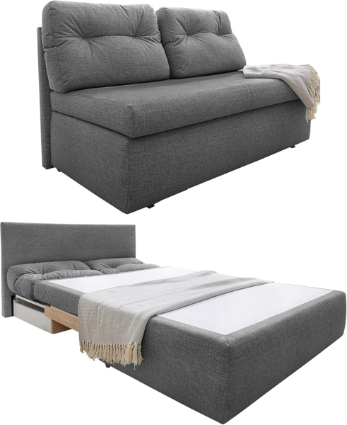 luma-home Schlafsofa 15119, 136 cm breit, Bettfunktion, Liegefläche 130x193 cm, Bettkasten, Mikrofaser Grau