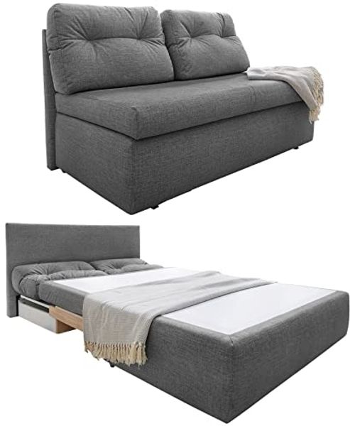 Schlafsofa 136 cm praktische Couch mit Funktion Bettkasten Gästebett in Grau