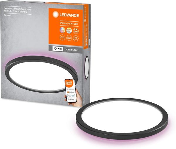 Ledvance SMART+ ORBIS WiFi-Panelleuchte, schwarz, 19W, 1790lm, 235mm, regulierbares Weißlicht(2700K-6500K), Rahmen mit RGB-Farblicht, dimmbar, steuerbar per App, mit Amazon, Google, Co, 4058075752788