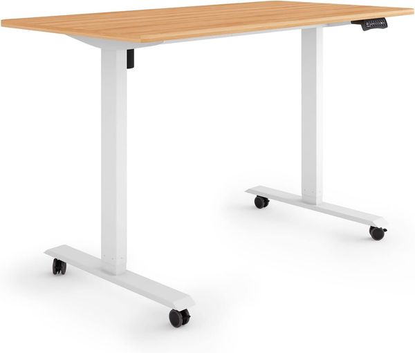 ESMART Germany ETX-121WM 140x70 cm Ahorn Dekor Ergonomischer Steh-Sitz-Schreibtisch auf Rollen Stufenlos elektrisch höhenverstellbar 78,5-128,5cm 3X Memory Aktivitätserinnerung Soft-Start/Stopp