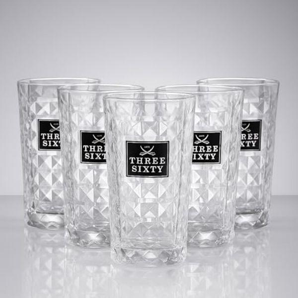 Three Sixty Vodka Longdrinkgläser 6er Set – 0,3 L geeicht | Diamond-Cut Design, Premium Cocktail- & Bar-Gläser