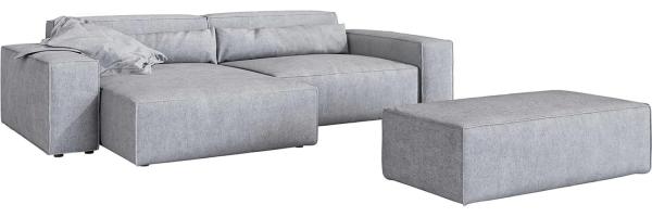 Ecksofa Sirpio XL 270x170 cm Mikrofaser Grau Recamiere variabel mit Hocker