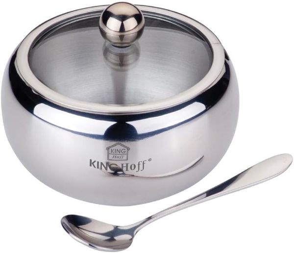 Kinghoff Kinghoff Zuckerdose aus Stahl mit satiniertem Löffel 8476