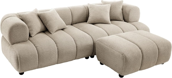 riess-ambiente Big-Sofa ADLON 255cm beige · XXL Couch aus Bouclé inkl. 4 Kissen, Einzelartikel 1 Teile, 3-Sitzer mit Federkern & Wellenfederung · Teddystoff-Bezug · Design