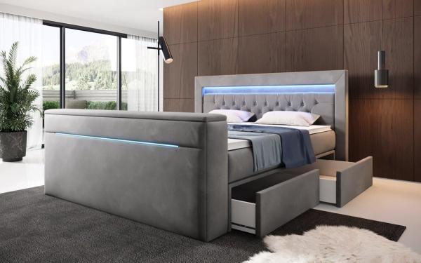 Boxspringbett Jupiter mit TV Lift, RGB und Stauraum 140x200 Grau H3 (70-100kg) Bild 3