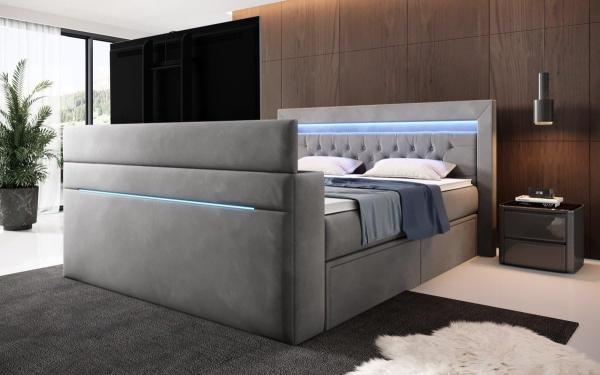 Boxspringbett Jupiter mit TV Lift, RGB und Stauraum 140x200 Grau H3 (70-100kg) Bild 4