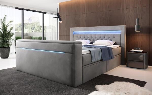 Boxspringbett Jupiter mit TV Lift, RGB und Stauraum 140x200 Grau H3 (70-100kg) Bild 2