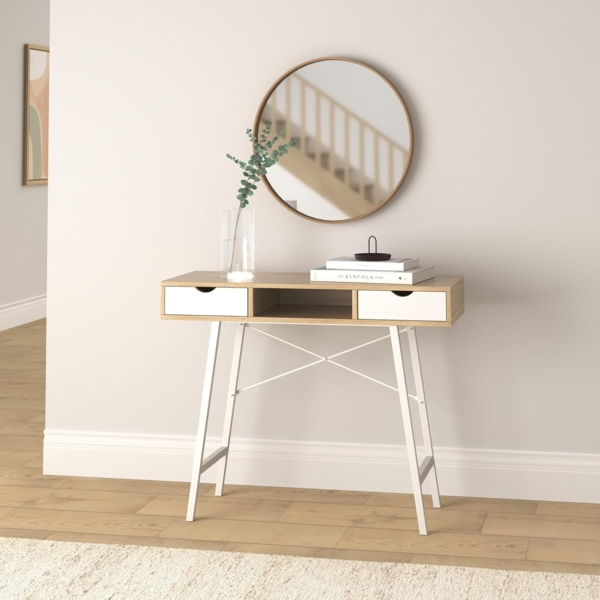 Konsolentisch HWC-E92 3D-Struktur 100x40 cm naturbraun weiß Bild 2