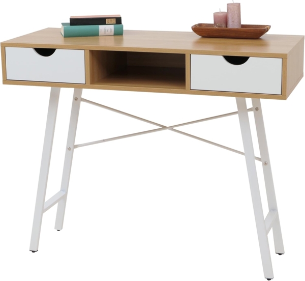 Konsolentisch HWC-E92 3D-Struktur 100x40 cm naturbraun weiß