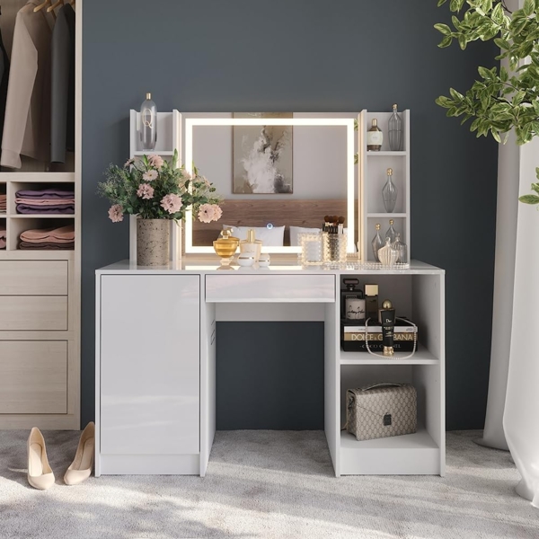 Schminktisch Sherry Weiß/Weiß Hochglanz 128.2 cm 4 Teile Vicco