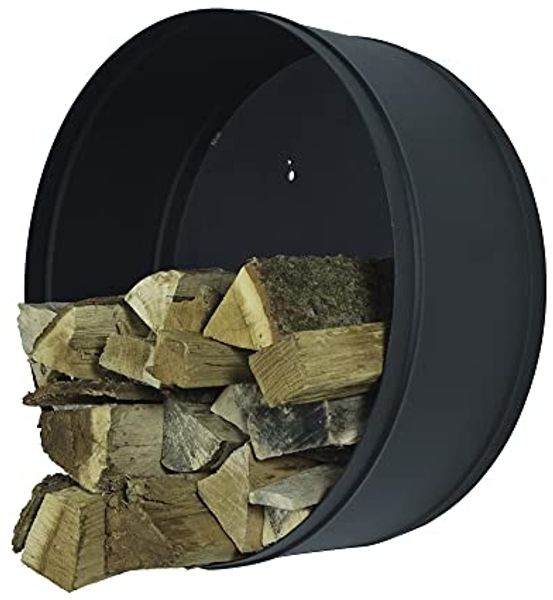 Kaminholzablage BANSHEE schwarz, runde Ablage für Brennholz