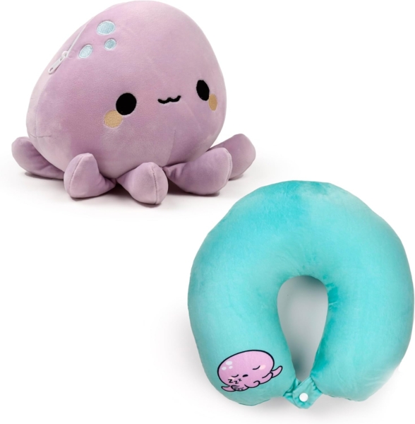 Puckator Nackenrollen Oktopus 2-in-1 Reisekissen und Plüschtier