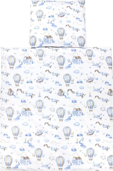 TupTam Unisex Baby Wiegenset 4-teilig Bettwäsche-Set: Bettdecke mit Bezug und Kopfkissen mit Bezug, Farbe: Heißluftballons Blau, Größe: 80x80 cm