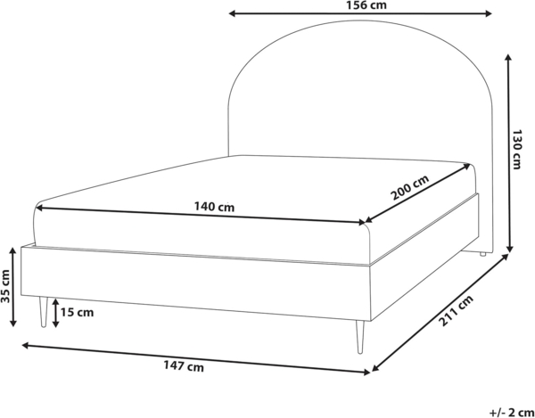 Bett mit Lattenrost MILLAY 140 x 200 cm Stoff Cremeweiß Bild 3