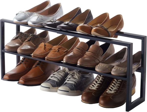 Yamazaki Schuhregal "Line" aus Metall, schmal, ausziehbar 38-70cm, Schuhständer, Schuhablage, mit 2 Ablagen, für 6-9 Paar, minimalistisch