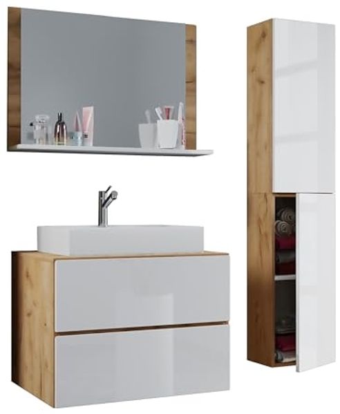 VCM Badmöbel Waschtisch Lendas 915298 Honig-Eiche / Weiß H. 150 x B. 80 x T. 51 cm