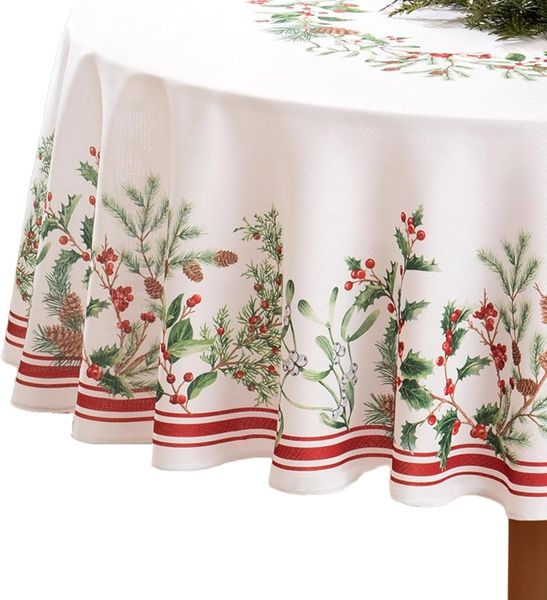 Elrene Home Fashions Winterferien-Tischdecke mit Beeren, dekorative Weihnachtstischdecke, 152,4x213,4 cm, oval, Mehrfarbig