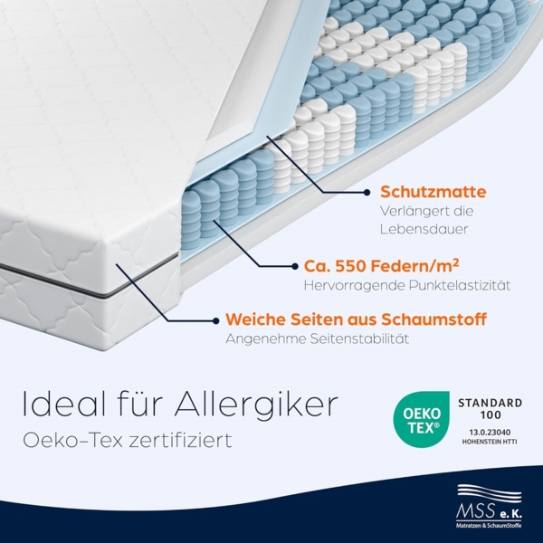Taschenfederkern-Matratze ECO - H2 - 200 x 120 x 19 cm Bild 7