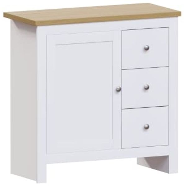 Vida Designs Arlington Sideboard mit 3 Schubladen und Tür Schrank Anrichte Aufbewahrung MDF Möbel Weiß
