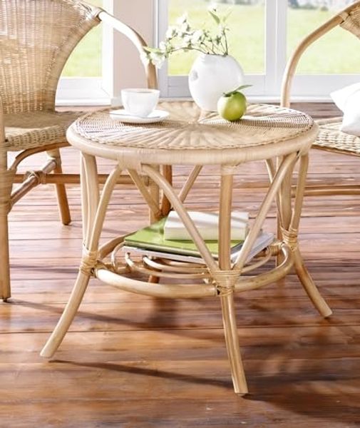 Rattantisch natur lackiert, rund Ø 62 cm, Beistelltisch, Couchtisch, Wohnzimmertisch