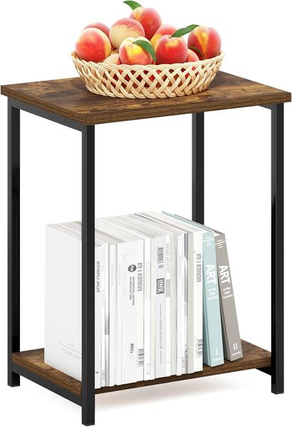Furinno Simplistic Industrial Beistelltisch mit Metallrahmen, 1er-Pack, Amber Pine